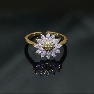 Gold Sunflower Ring 14K Gold Filled CZ Adjustable Dainty Floral Ring